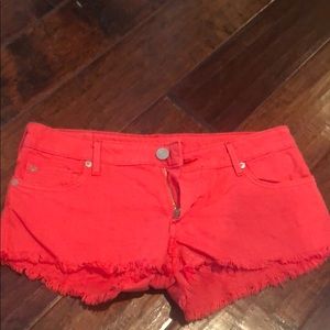 Red true religion denim shorts